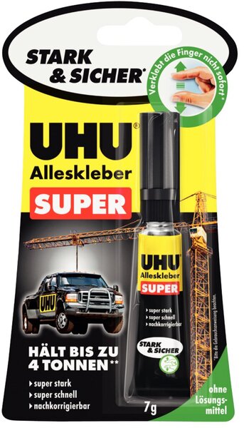 Alleskleber UHU, Super Stark, Safe Tube, Infokarte, 7g