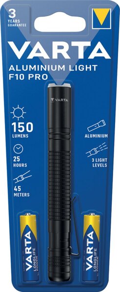 LED Taschenlampe Alu Light F10 Pro, Leuchtweite: 45m, Leuchtdauer: 25h, Lichtstärke: bis zu 150lm, inkl. 2 x AAA Batterie