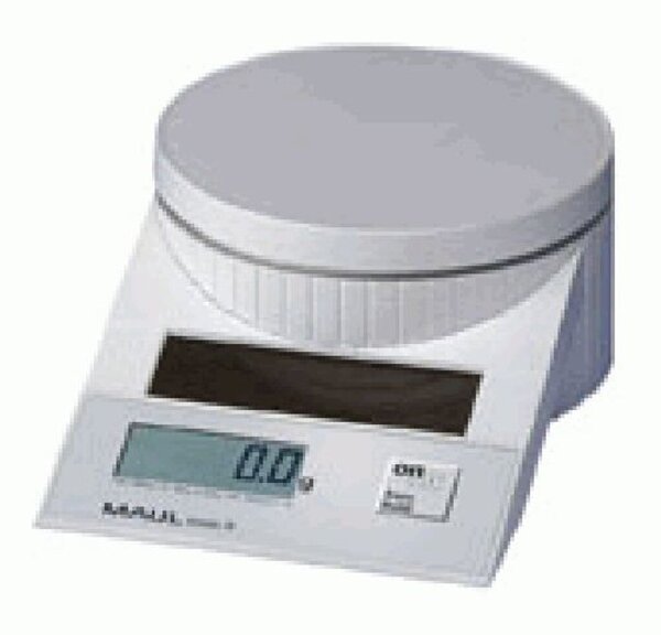 Solarbriefwaage MAULtronic S, weiß, Traglast 5000g, Teilung 5g, Wiegefläche Ø 12,8 cm, 6,5 x 13 x 19,6 cm