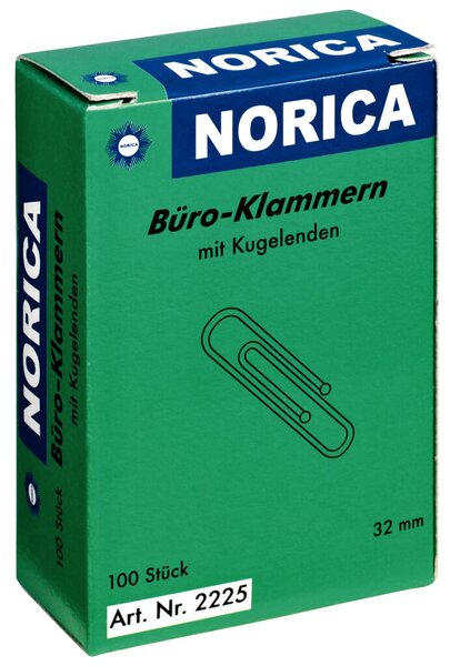 Briefklammer Norica, 32 mm, Kugelenden, verzinkt, 100 Stück