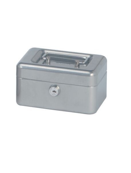 Geldkassette, silber, 152 x 125 x 81 mm, lackierter Stahl, Sicherheitszylinderschloss