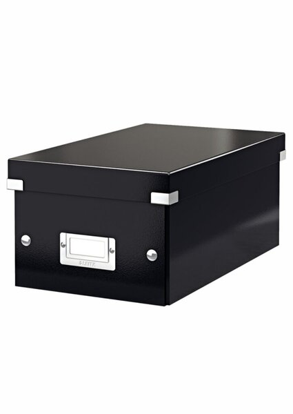 Aufbewahrungsbox Click & Store, schwarz, für 20 DVD Hüllen oder 40 Slim Case, Hartpappe, mit Deckel, Maße: 206 x 147 x 352 mm