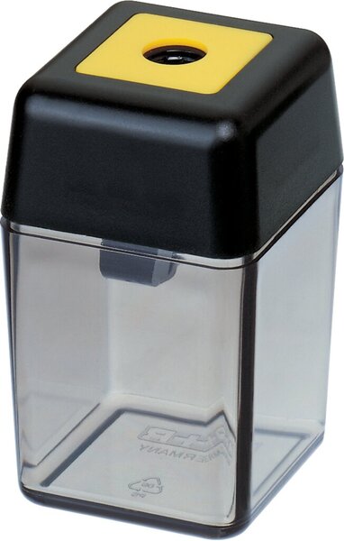 Dosenanspitzer Quattro Design, quadratisch, 1-Loch, Ø 8 mm, Spitzform spitz-lang, Kunststoff-Spitzer, für Bleistifte/Farbstifte, schwarz/transparent