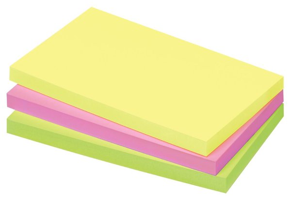 Haftnotiz, 125 x 75 mm, Brillant Mix, gelb, pink, grün, 100 Blatt/Block, 3 Blöcke, Kartonverpackung, FSC®-zertifiziert
