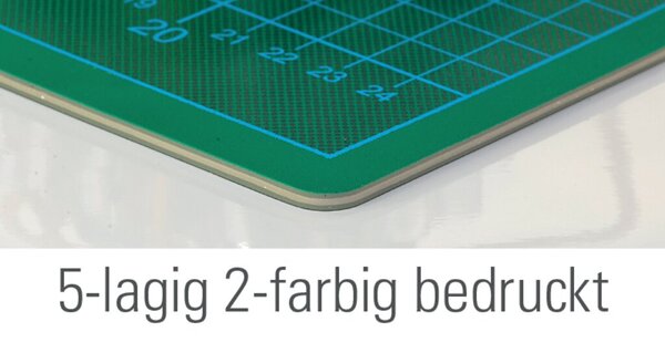 Schneidematte für DIN A4, Twin-Cutting-Mat, 300 x 220 mm, 5-lagige "Sandwich-Soft" Bauweise, grün / schwarz