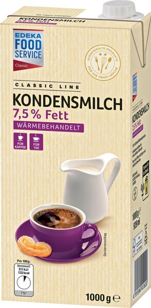 Kondensmilch, 7,5 % Fett, 1000 g, teilentrahmt, wärmebehandelt