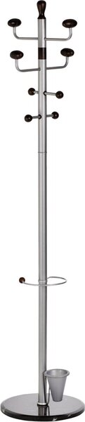 Standgarderobe, 8 Haken, dunkle Holzknöpfe, Gestell pulverbeschichtet, silber, Maße 1800 x 380 mm
