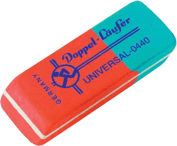 Radierer Doppel Universal 0440, für Bleistifte/Farbstifte/Tusch/Toner/Tinte/Kopierstifte, Kautschuk, 55 x 19 x 5 mm, rot/blau