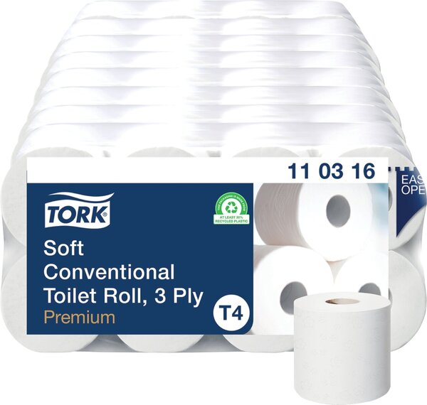 Toilettenpapier Premium, 3-lagig, weiß, System-T4, Soft, 250 Blatt/Rolle, 8 Rollen/Packung