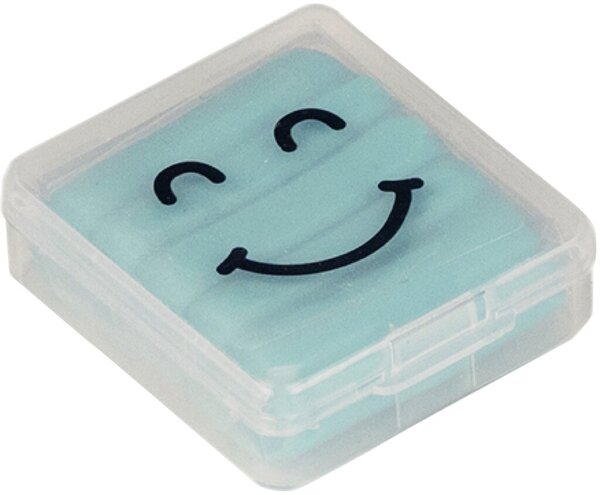 Knetradierer Smiley, für Bleistifte/Farbstifte auf Papier, Kautschuk, 40 x 35 x 13 mm, sortiert, 4 Pastelltönen, 5 verschiedene Motive (nicht wählbar)