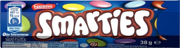 Smarties Faltschachtel, 38 g, Schokolinsen mit buntem Zuckerüberzug, aus Milchschokolade