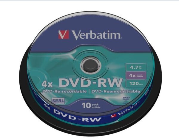 DVD-RW Rohling, 4,7 GB, 4-fach, 10er Spindel, 1 Spindel à 10 Stück
