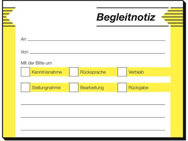 Haftformular Begleitnotiz, 50 Blatt, 100 x 75 mm, 2-farbig, rückstandslos ablösbar
