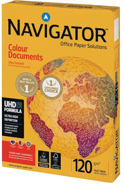 Kopierpapier Navigator Colour Documents, DIN A4, 120g/qm, weiß, Weißegrad 169 CIE, Packung à 250 Blatt