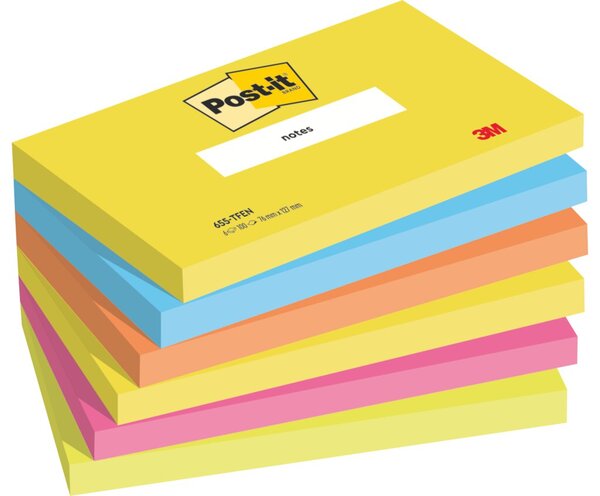 Haftnotiz Notes, 127 x 76 mm, neongelb, paradiseblau, vitalorange, powerpink, neongrün, 100 Blatt/Block, 6 Blöcke