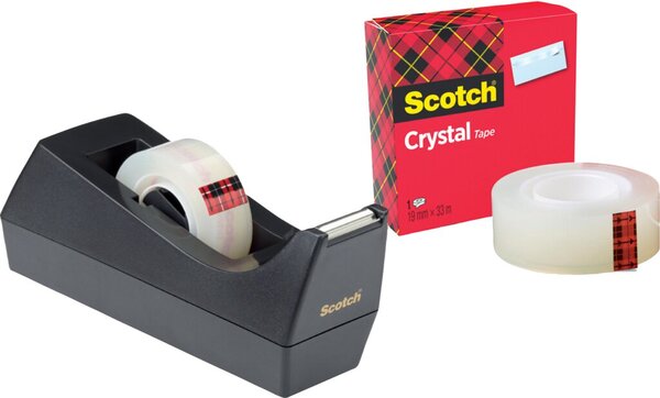 Tischabroller C38, schwarz, für Rollen 19 mm x 10 m, inkl. 1 x Criystal Clear 600