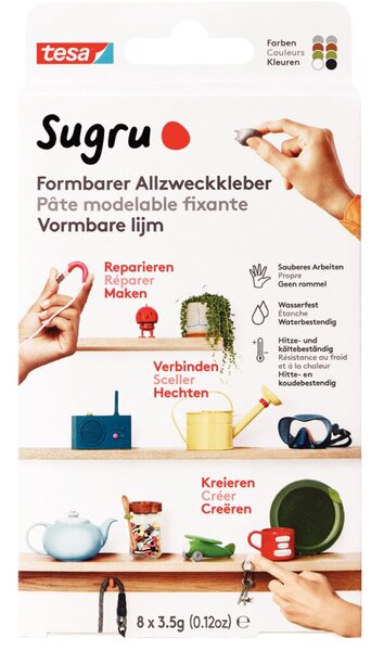 Allzweckkleber Sugru, formbar, 8 x 3,5 g, 8er Pack., sortiert, 1 x schwarz, 1x weiß, 2 x grün, 2 x braun, 2 x grau
