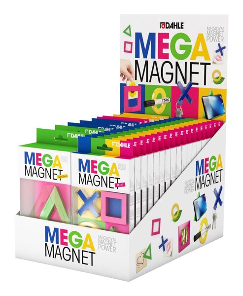 Magnet XL + Mini Megadym, Symbole, Inhalt je 2x Delta, Circle, Square, 3x Cross, 18x Mini, 27 Stück, Display