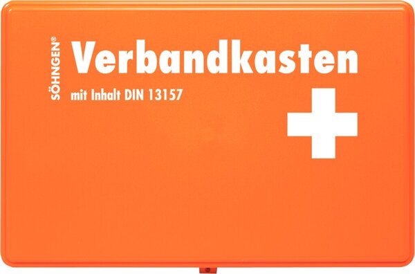 Verbandkasten KIEL gefüllt, Standard nach DIN 13157, Kunststoff, orange