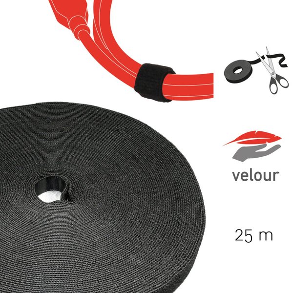 Doppelseitige Klettbandrolle, 25 m x 16 mm, Klettkabelbinder auf gewünschte Länge zuschneidbar, schwarz