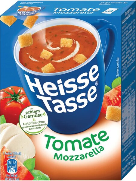 Heisse Tasse Tomate Mozarella, Nettofüllmenge 450 mm, Packung à 3 Tüten