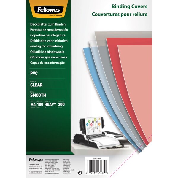 Umschlagfolie PVC Deckblatt, DIN A4, klar, 300 mic, transparent, Drahtbindungen, Plastikbindungen, 100 Stück