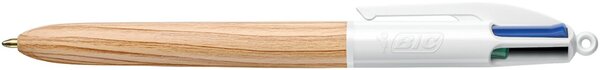 Mehrfarb-Kugelschreiber 4 Colours Wood Style, Strichstärke 0,32 mm, Schaftfarbe holz/weiß, Schreibfarbe schwarz, blau, rot, grün