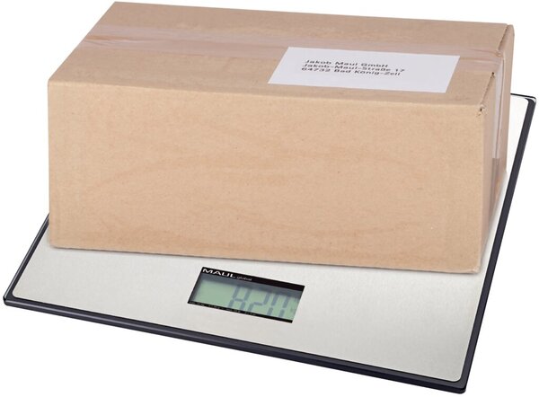 Paketwaage MAULglobal, schwarz, Tragkraft 25kg, Teilung 20g, große LCD-Anzeige, Wiegefläche 32 x 32,2 cm, 3 x 32 x 32,2 cm