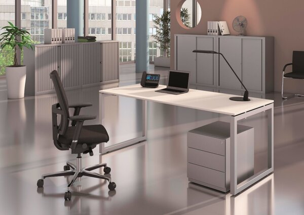 Cito Schreibtisch, (H x B x T) 740 x 1800 x 800 mm, O-Fuß-Gestell, grauweiß/silber