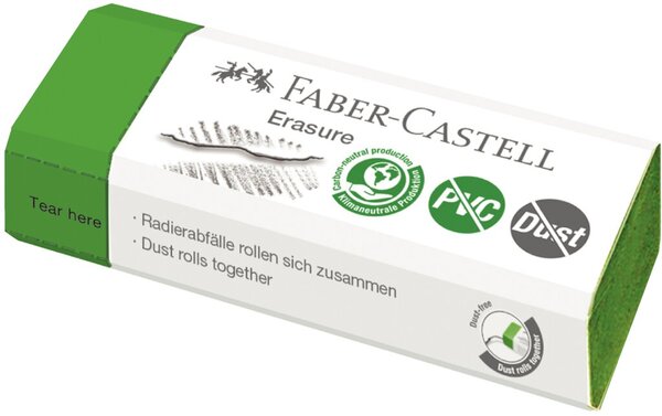 Radierer Erasure, für Bleistifte/Farbstifte auf Papier, PVC-frei, Dust-free 20, 11 x 22 x 63 mm, grün