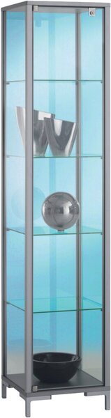 Standvitrine schmal, Maße: (H x B x T) 1.860 x 400 x 400 mm, 4 Dickglasböden, Dekor Silber