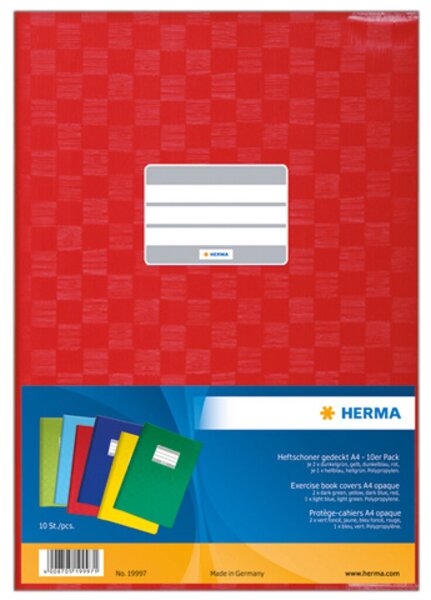 Heftschoner, Folie, DIN A4, sortiert, Packung à 10 Stück, je 2 x dunkelblau, 2 x rot, 2 x dunkelgrün, 2 x gelb, 1 x hellblau, 1 x hellgrün