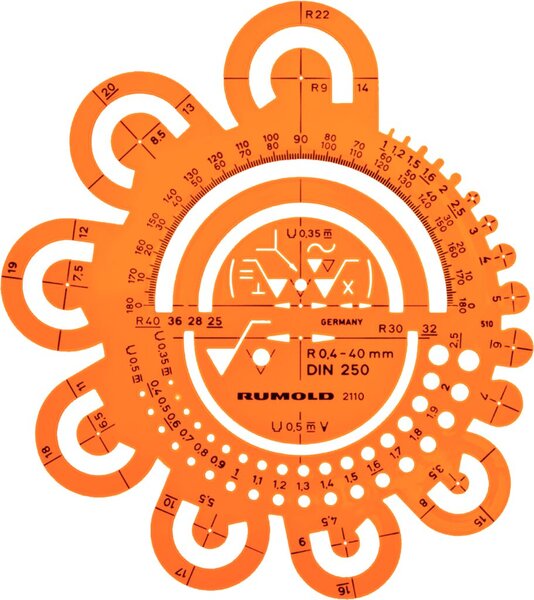 Abrundungsschablone, mit Tuschekante, orange