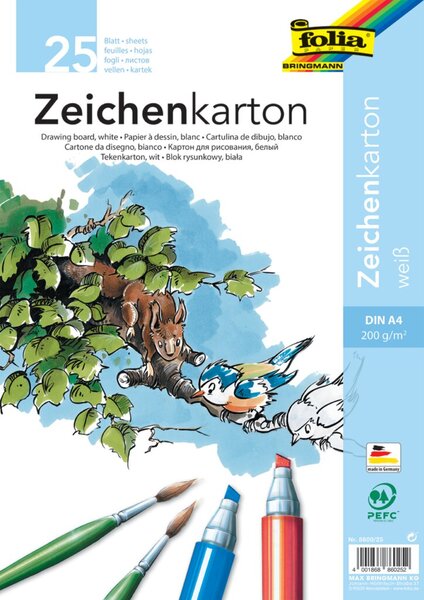 Zeichenkarton, DIN A4, 200g/qm, hochweiß, 25 Blatt, holz- und chlorfrei