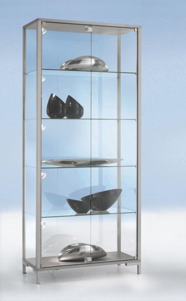 Standvitrine 1000, vollverglaster Vitrinenteil, 1860 x 1000 x 400 (H x B x T), silber