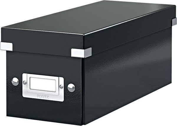 Aufbewahrungsbox Click & Store, schwarz, für 30 CD-Hüllen, 60 Slim Case oder 160 CD-Papierhüllen, Hartpappe, mit Deckel, Maße: 143 x 136 x 352 mm