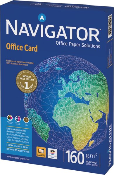 Kopierpapier Navigator Office Card, DIN A3, 160g/qm, weiß, Weißegrad 169 CIE, Packung à 250 Blatt