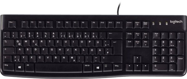 Tastatur K120, for Business, kabelgebunden, USB-Anschluss, Nummernblock in Standardgröße, flaches Profil mit anpassbarer Höhe, spritzwassergeschütztes Design und strapazierfähige Tasten, schwarz