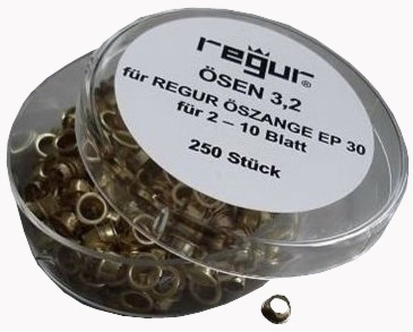 Ösen für Ösenzange EP30, 3,2 mm länge, Ø 4 mm, 1 Dose à 250 Stück, messing