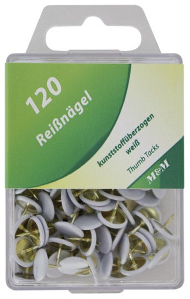 Reißnägel, kunststoffüberzogen, weiß, 120 Stück