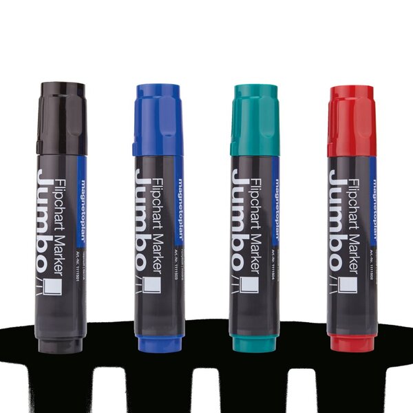 Flipchartmarker, Jumbo, sortiert, 4er Etui, schwarz, blau, rot, grün
