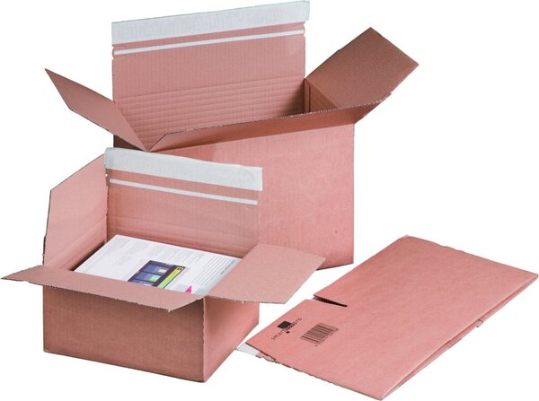 Fixkarton, DIN A4, haftklebend, Aufreißfaden, mit Automatikboden, Innenmaß: 304 x 216 x 130-220 mm, braun