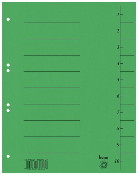 Trennblätter, DIN A4, vollfarbig, liniert, 210g/qm Intensiv-Karton, 50 Stück, grün