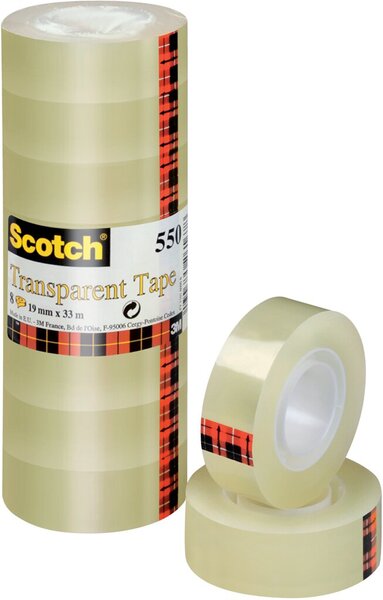 Klebefilm, 19 mm x 33 m, transparent, 8 Rollen