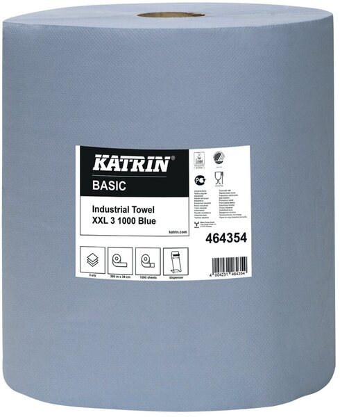 Putzrolle Katrin Basic XXL 3, blau, 1000 Blatt / Rolle, 3-lagig, 360 m, Blattgröße 38 x 36 cm