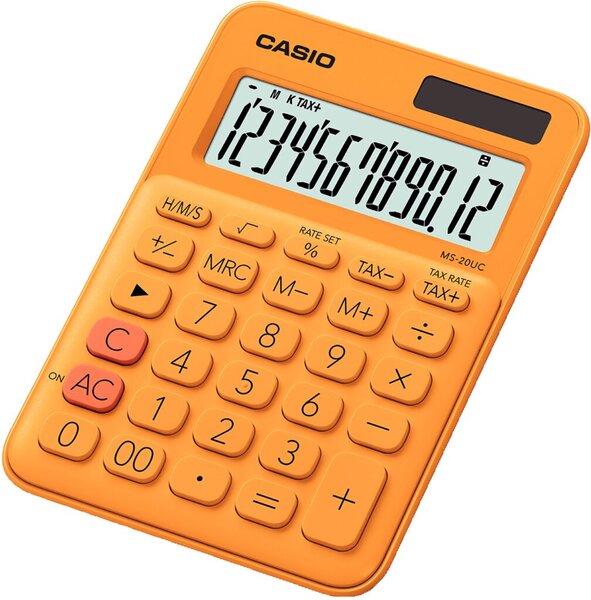 Tischrechner MS 20 UC, 12-stelliges Display, Betrieb + Solar und Batterie, Prozentrechnung, Quadratwurzel,orange