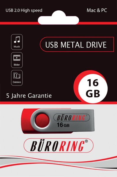 Speicherstick, USB 2.0 mit drehbarer Metall-Abdeckung, Kapazität 16 GB