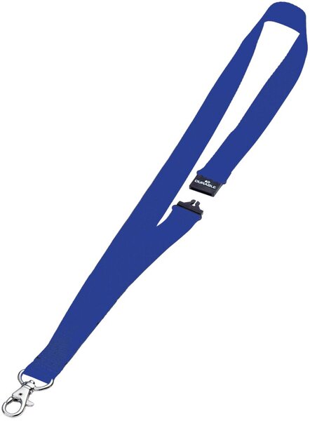 Textilband für Namensschilder, Breite 20 mm, Länge 44cm, Karabinerhaken aus Metall, blau, 10 Stück
