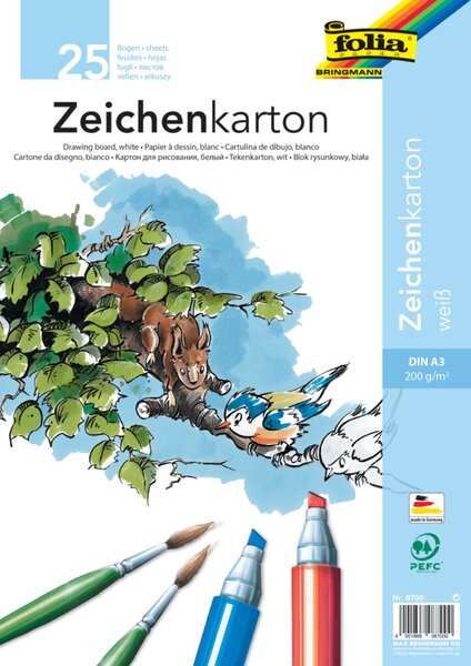 Zeichenkarton, DIN A3, 200g/qm, hochweiß, 25 Blatt, holz- und chlorfrei