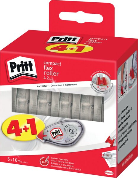 Pritt Compact Flex Korrekturroller, einweg, 4,2 mm x 10 m, 5er Promo-Pack